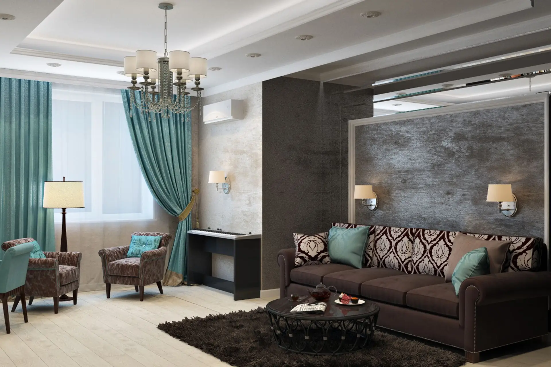 Suíte de hotel com enxoval e ambiente de hospitalidade